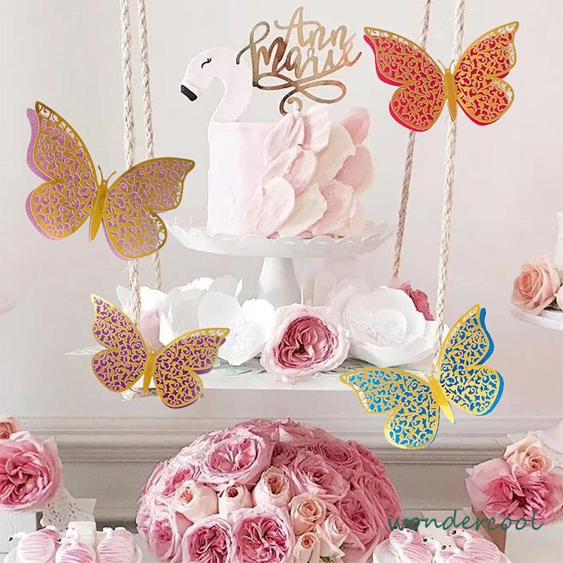 Cake Topper Kue Kertas Lapisan Ganda Kupu-kupu Set Dekorasi Dekorasi Ornamen Ulang Tahun-Won