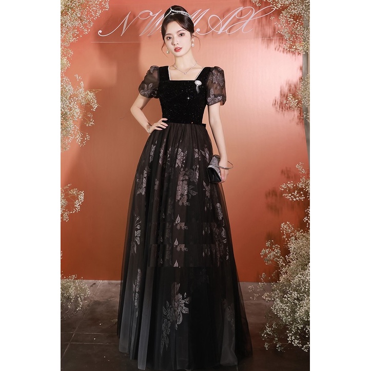 Gaun Pesta 2211021 Hitam Lengan Pendek Party Dress