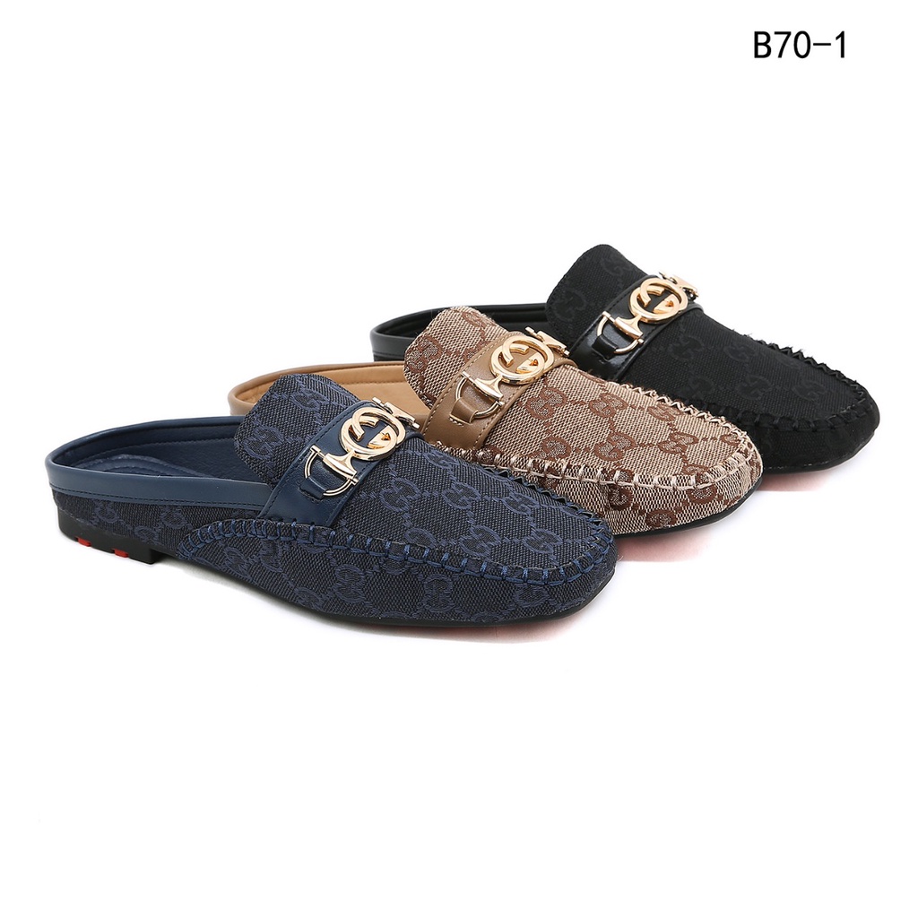 GC  GG Canvas Upper Case Flat Open Back Loafer B70-1