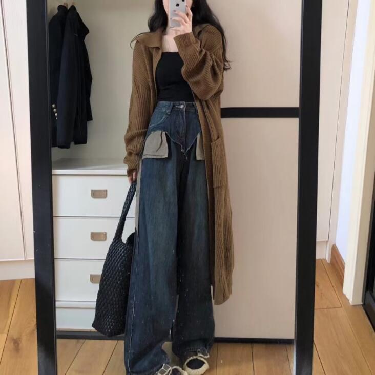 Jeans Suhao, pakaian wanita, pakaian berbahan dasar teh dan susu, satu set lengkap dengan sweter, setelan one-piece berbahan dasar garam, high-end, wewangian kecil