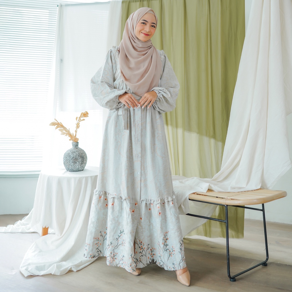 SYAFA RUFFLE Dress Wanita Muslim Ala Korea Bahan Crincle Busui Friendly