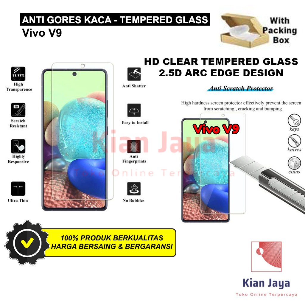 Anti Gores Kaca Hp Vivo V9 Tempered Glass Premium Bening Transparan Clear TG Temper Glas