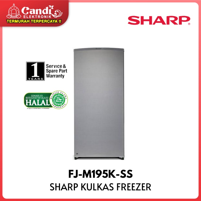 SHARP KULKAS FREEZER SILVER DENGAN 8 RAK KAPASITAS 185 LITER LOW VOLTAGE FJ-M195K-SS