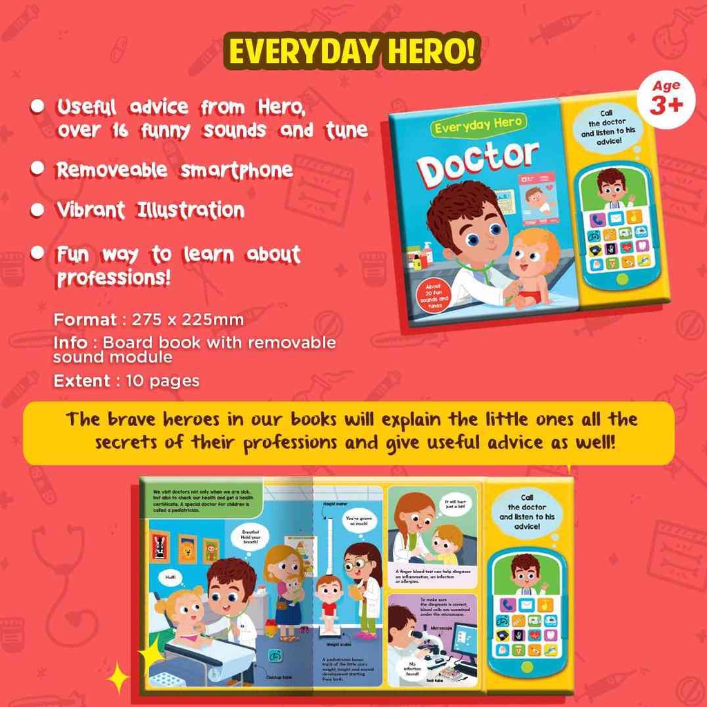 Boardbook Doctor dengan Modul Suara berbentuk Mainan Smart Phone (Pengenalan Profesi Dokter)