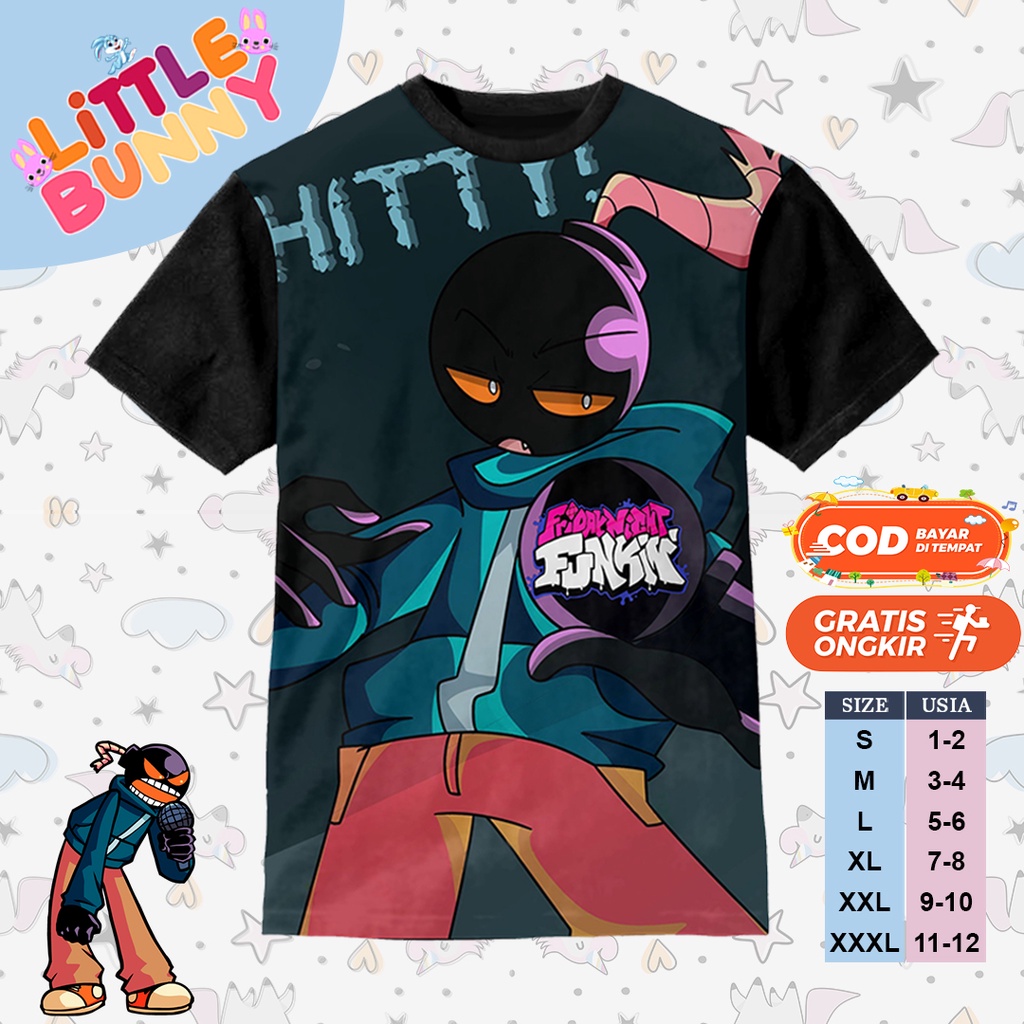 KAOS ANAK KARAKTER 3D WHITTY FNF FUNKIN ART 6 BAJU KAOS ANAK FNF - LITTLE BUNNY