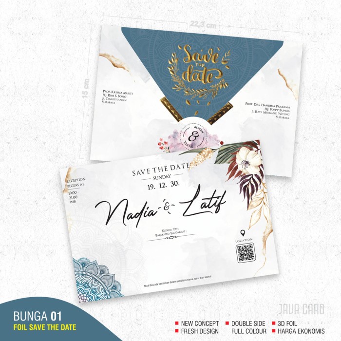 Blangko Undangan Kosong Pernikahan Java Card Bunga 01 FS Foil Free Setting