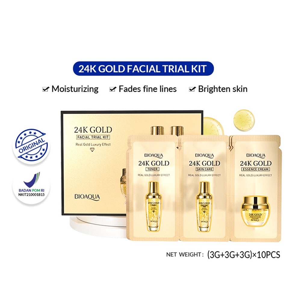 (BPOM) BIOAQUA 24K Gold Facial Trial Kit (3g+3g+3g) ×10pcs Contains toner/serum/essence cream