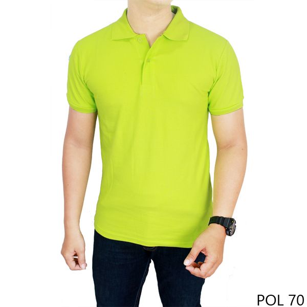 Kaos Polos Kerah Hijau Stabilo 100% Cotton Pique - POL 70