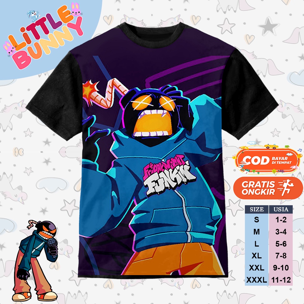KAOS ANAK KARAKTER 3D WHITTY FNF FUNKIN ART 16 BAJU KAOS ANAK FNF - LITTLE BUNNY