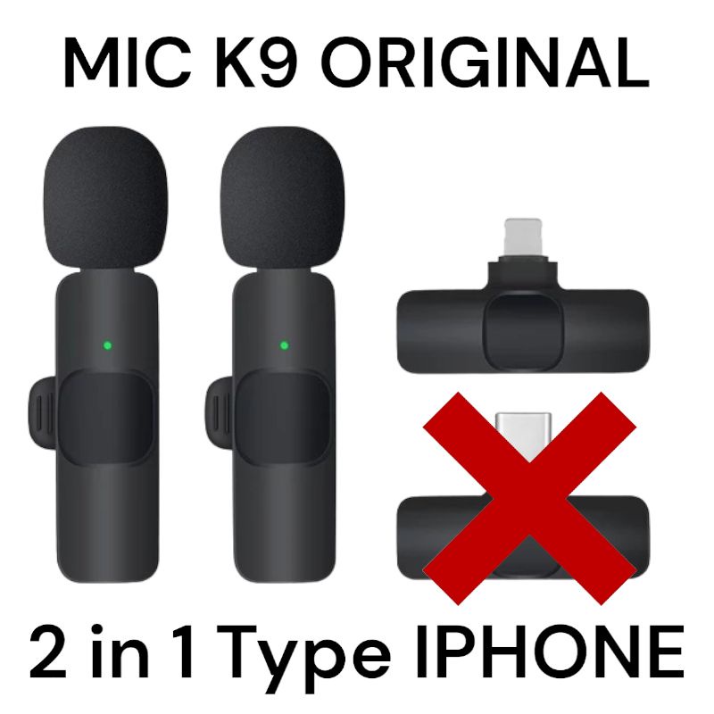 MICROPHONE MIC WIRELESS K9 ORIGINAL SUARA JERNIH NIRKABEL JANGKAUAN 20 METER TYPE C DAN OS IPHONE