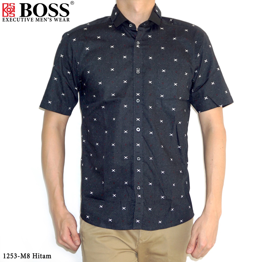 BOSS Kemeja Motif Pria Lengan Pendek Slim Fit 1253