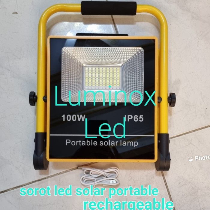 sorot led solar panel portable 100watt flood light emergency 100w smd
