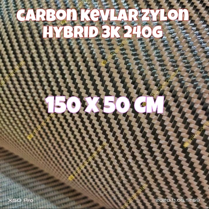 serat karbon carbon kevlar zylon hybrid fiber fabric twill 240gsm