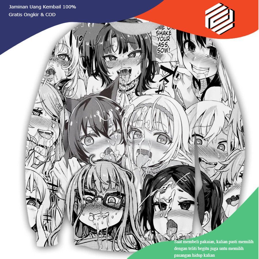 baju baju Crew Neck Ahegao Face Echhi bisa custom desain suka suka outer