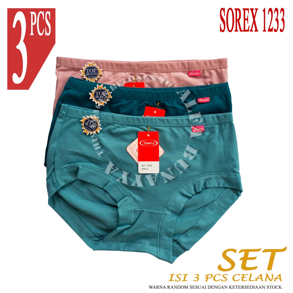 3 Celana Dalam Wanita SOREX 1233 - CD Cutting MIDI - Underwear SOFT &amp; COMFORT - FINE COTTON - Pakaian Dalam Wanita