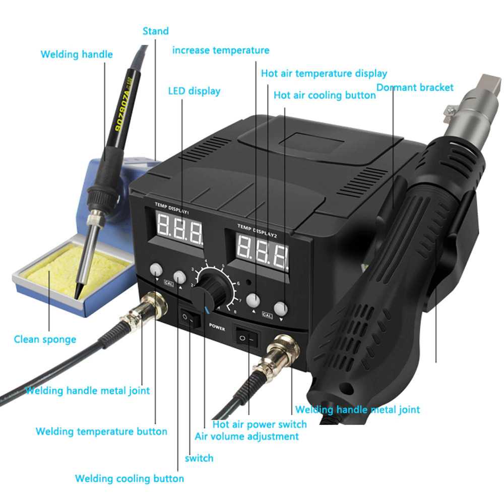 PROMO ORIGINAL Solder Soldering Station 2in1 Solder + Hot Air Heat Gun 750W Mypovos - 7ROTD2BK