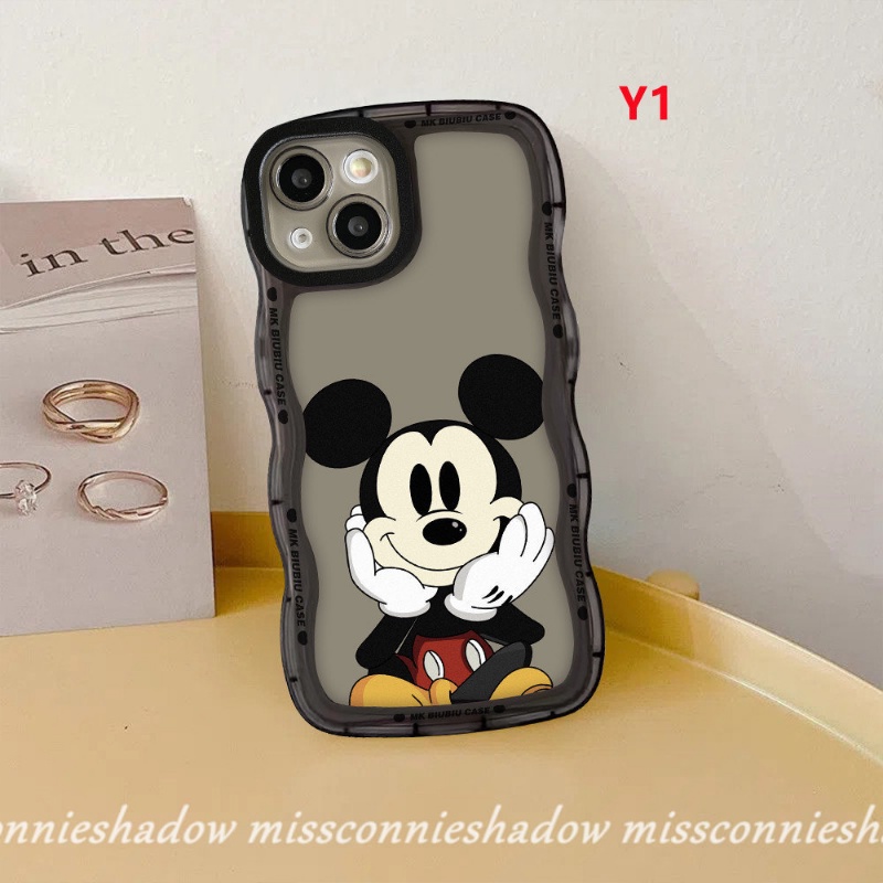 IPHONE Casing Pasangan Kompatibel Untuk Iphone11Xr 7Plus 8Plus 14 12 13 Pro Max 6 6s 8 7 Plus 14Plus X XS Max 11Pro Max SE 2020kartun Lucu Mickey Mouse Wavy Edge Soft TPU Back Phone Case