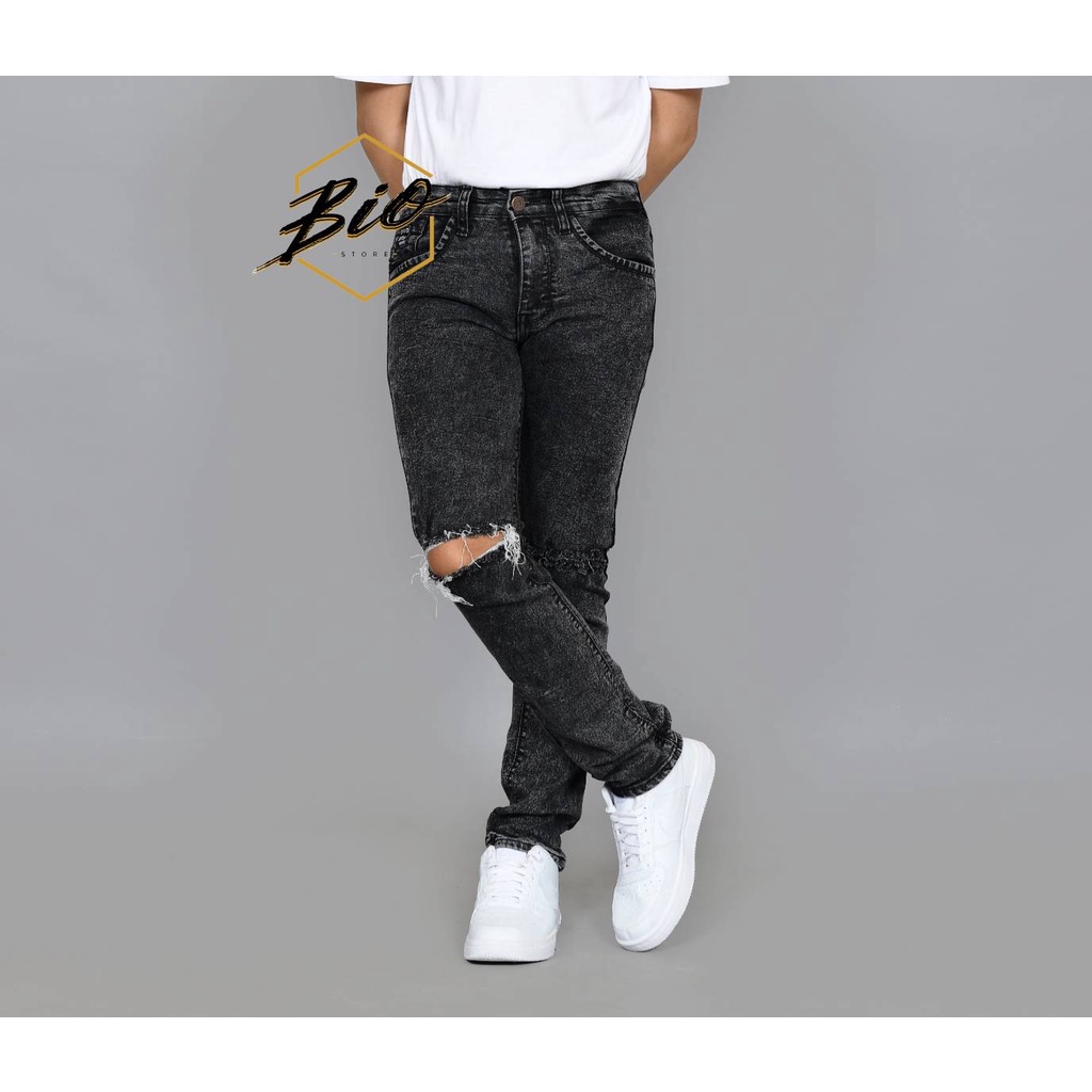 Celana Jeans Sobek Pria Celana Ripped Jeans Fifty One Original Celana Jeans Pria Hitam Sobek Skinny