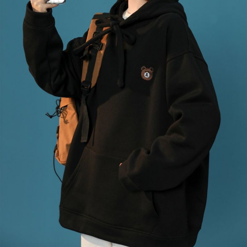 Hoodie Oversized Korean Style (S - 6XL) BEAR Logo BORDIR Embroidery Jacket BIG SIZE Boy Girl BERUANG CUTE BROWN Unisex Jumbo Jaket Coklat Tua Dusty Pink Cream Krem Grey Black  M L XXL 2L 3L XXXXL 5XL Jaketin Aja