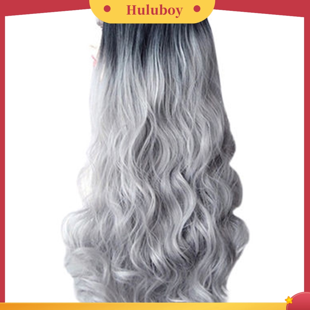 Wig Rambut Keriting Panjang Warna Gradasi Silver Abu-Abu Adjustable Untuk Makeup