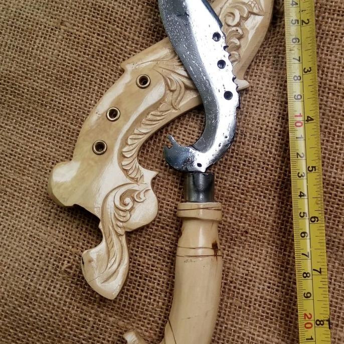 Kujang Baja Kayu Kopi Ukir Macan