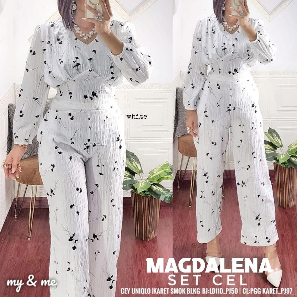 MAGDALENA SETCEL PREMIUM ORIGINAL SETELAN BAJU WANITA MODEL SMOKE ONESET CEY CRINKLE MOTIF OUTFIT CA
