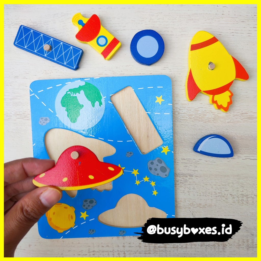 Busyboxes.id Mainan anak puzzle edukasi anak 1 2 3 tahun laki laki perempuan mainan edukasi Montessori puzzle jigsaw 3d kayu luar angkasa space