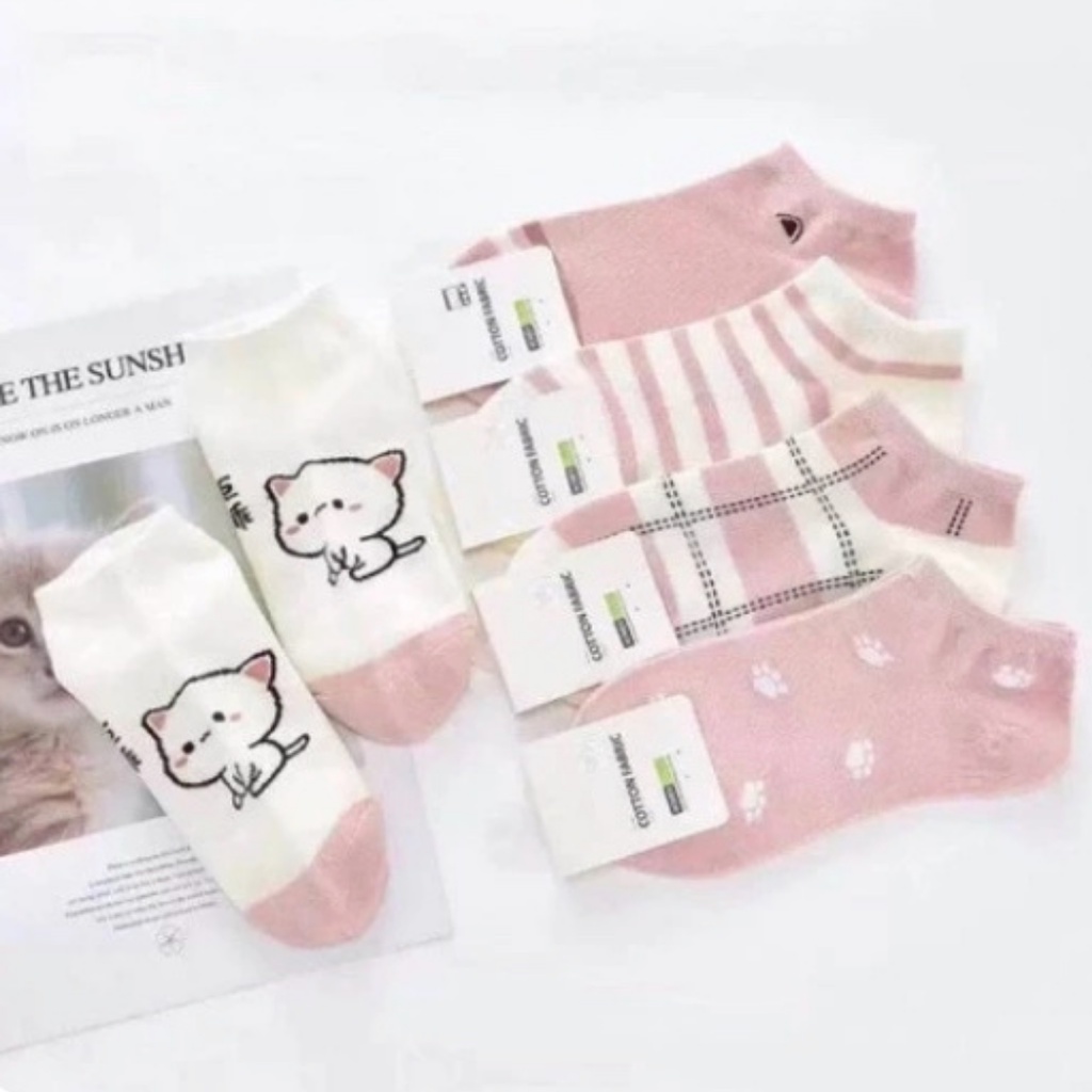 Bundle Kaos Kaki lucu Ankle Motif Pink Nyaman Lucu