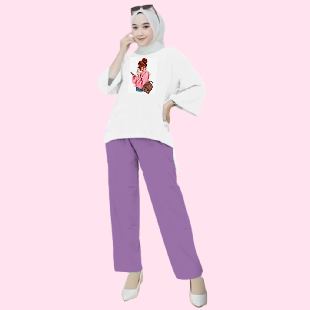 Setelan Kaos Wanita Dewasa Oversize Ld 110 cm Terbaru 2023 Viral Gambar Digital Printing Bahan Kaos Babyterry Tangan 3/4 dan Celana Panjang One Set Wanita Dewasa Jumbo Kekinian Atasan Baju Wanita Dewasa Big Size Stelan Baju Wanita Santai Cewek MINUM KOPI