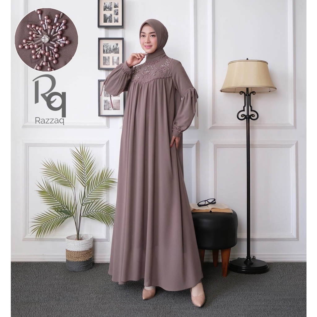 Gamis Hajrah Qanita Syari  bordir payet / Gamis Syari / Baju Gamis Set Jilbab / Syari Bahan Ceruty /