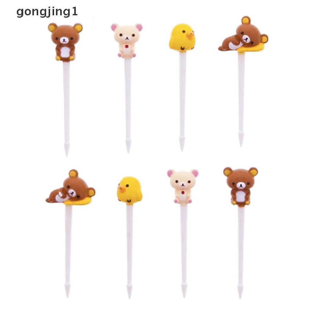 Ggg 8pcs Pilihan Makanan Hewan Bear shaped Mini Forks Anak Lucu Garpu Buah Bento Decor ID