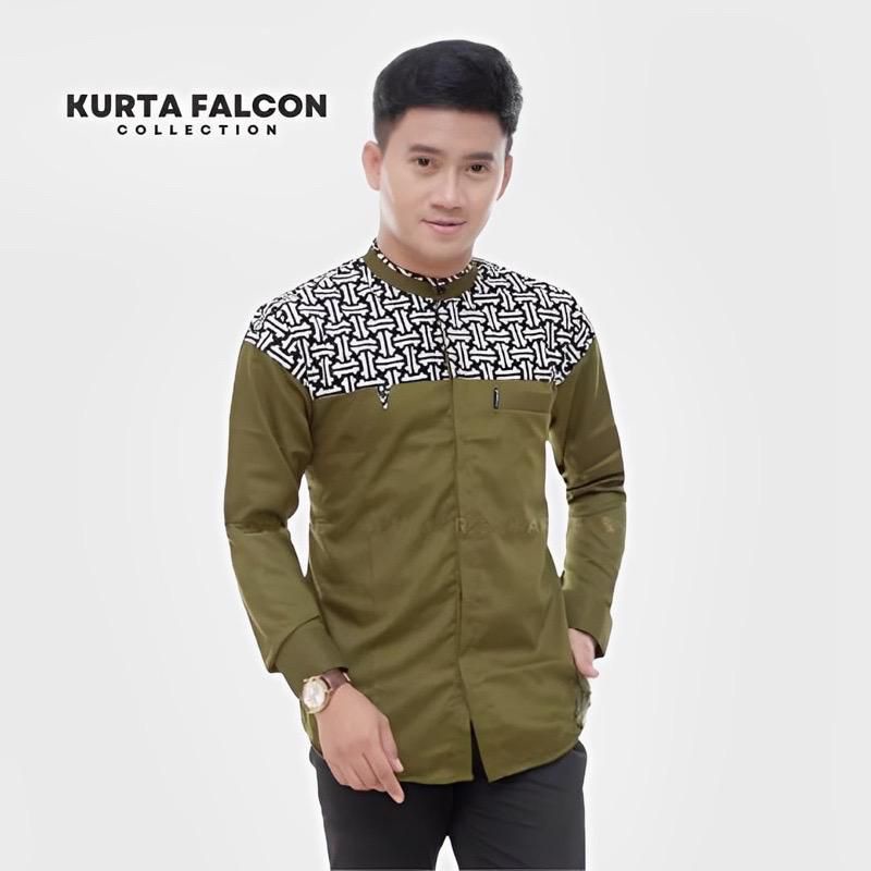 Baju Koko Dewasa Motif Falcon Kombinasi Batik Army