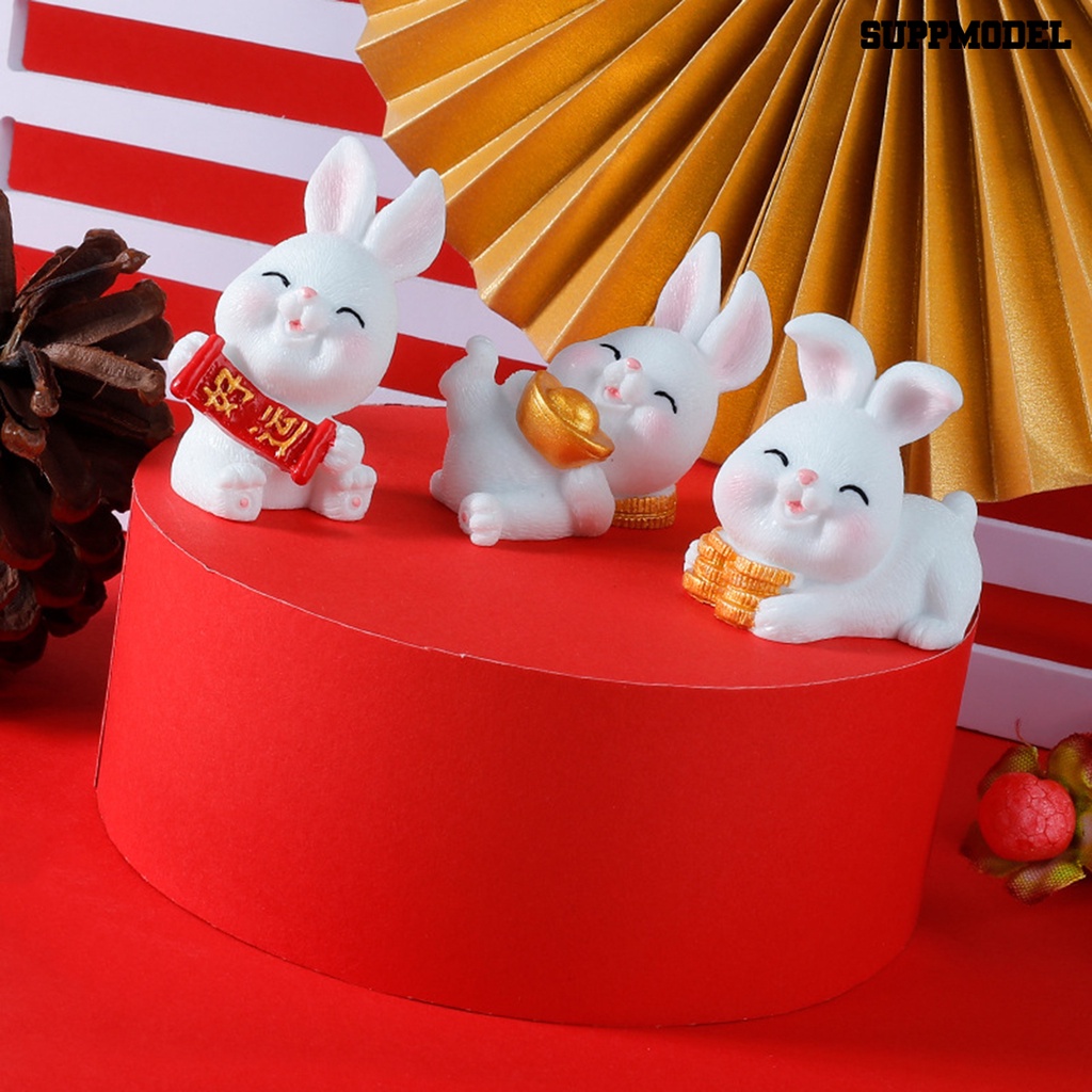 [Dekorasi] Bunny Statue Adorable Vivid Hias Handmade Properti Foto Tahun Kelinci Patung Maskot Dekorasi Rumah