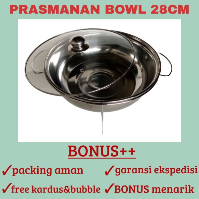 Warmer bulat baskom tempat sayur soup prasmanan saji stainless steel tutup kaca