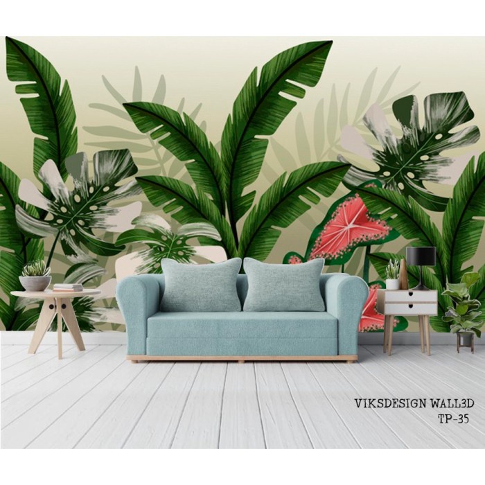 Wall Sticker Stiker Dinding Wallpaper Dinding Gambar Pohon Pisang Mural 3D Tropis