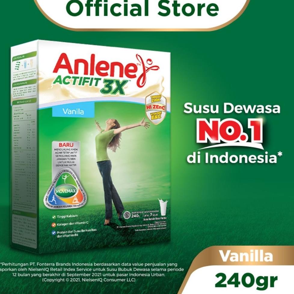 

⇰ Anlene Actifit 3X Susu Bubuk Vanila 240g - Nutrisi Tulang, Sendi, dan Otot ,,