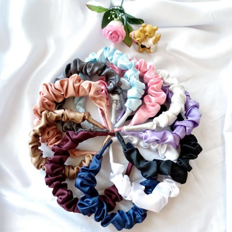 Bando Kerut Scrunchie Kain Serut Headband Bandana