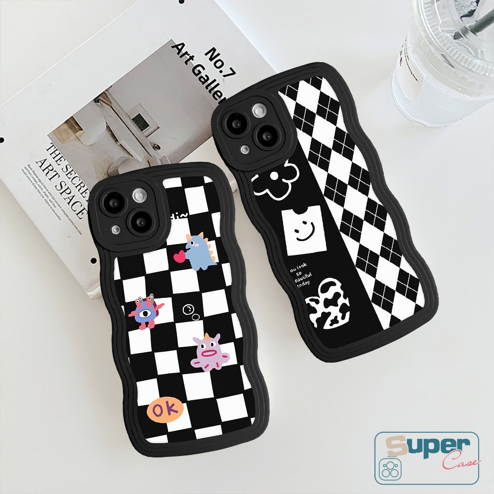 Untuk OPPO A95 A17 A15 A16 A54 A96 A5s A12 A55 A57 A17K A78 A16s A3s A5 A9 A74 A76 A77 A7 A16K A1k A77s A53 A52 Reno 8T 7 7Z 8Z 6k Diamond Grid Chessboard Monsters Wavy Edge Sarung