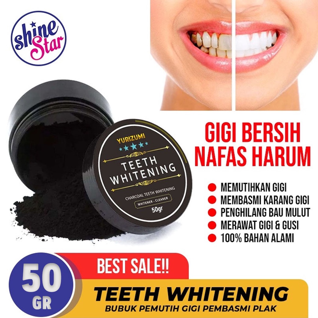 SHINE STAR - BISA COD - PROMO SPECIAL Yurizumi Pemutih Gigi Alami Teeth Whitening Charcoal Powder 50gr