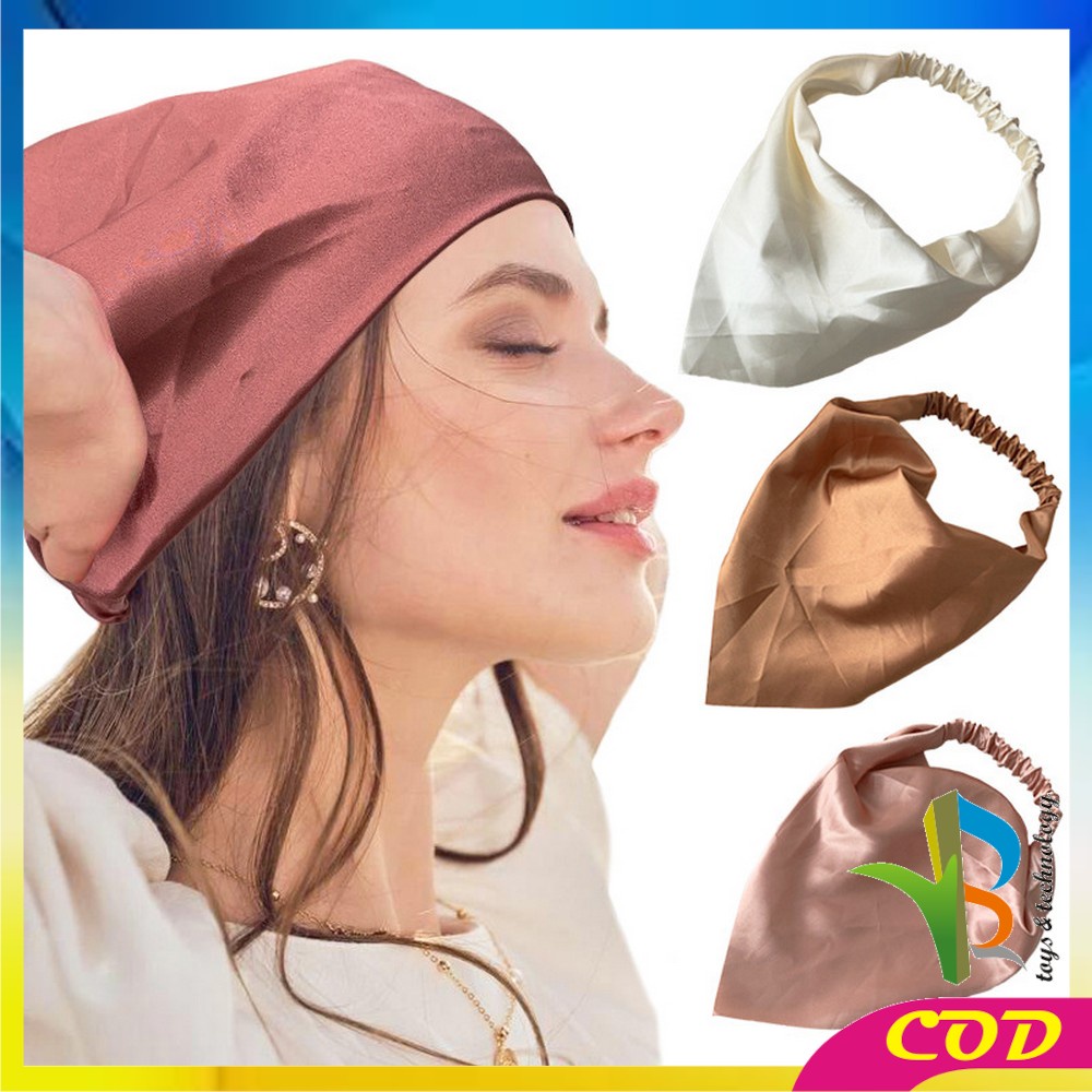 RB-C511 Bandana Segitiga Bahan Satin Korean Style / Headband Wanita Katun Motif Polos / Triangle Woman Scraf