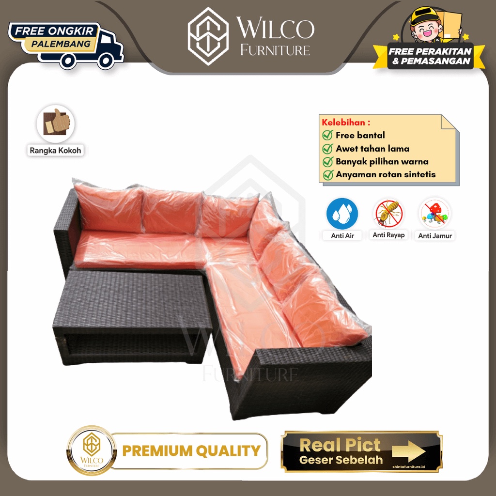 Sofa L Sudut Ruang Tamu / Sofa Hitam Pink Rotan Sintetis Awet Murah