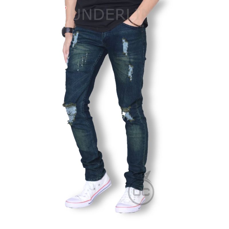 Celana jeans pria Sobek Robek Ripped anti luntur abu sandwash asli big size bikers jumbo cod dewasa Distro original bandung pensil keren model kekinian terbaru termurah terlaris ukuran besar viral variasi