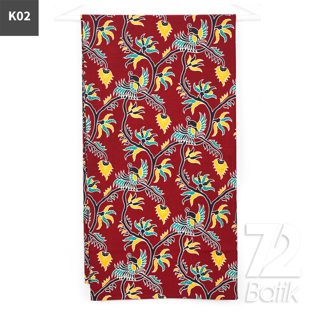 KAIN BATIK KATUN Premium Motif Burung Ekor Pendek Warna Merah 723043 Cap 72IL Jarik Jarit Samping Kebat Panjang Batik Katun Modern Premium Bahan Seragam Batik Pernikahan Kantor Keluarga Murah Kamen Jadi Batik Bali Lembaran