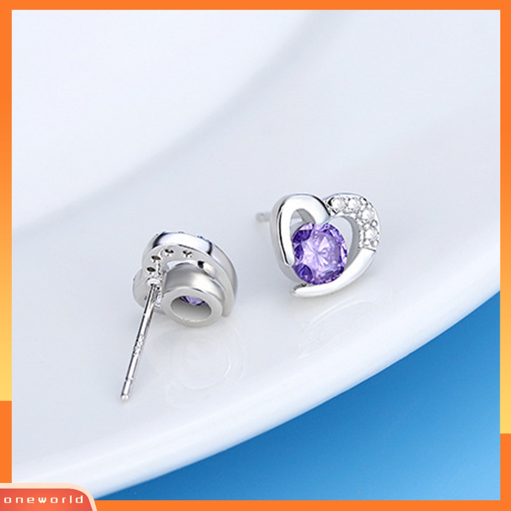 [WONE] Fashion Wanita Cubic Zirconia Hias Cinta Hati Telinga Stud Anting Perhiasan Hadiah