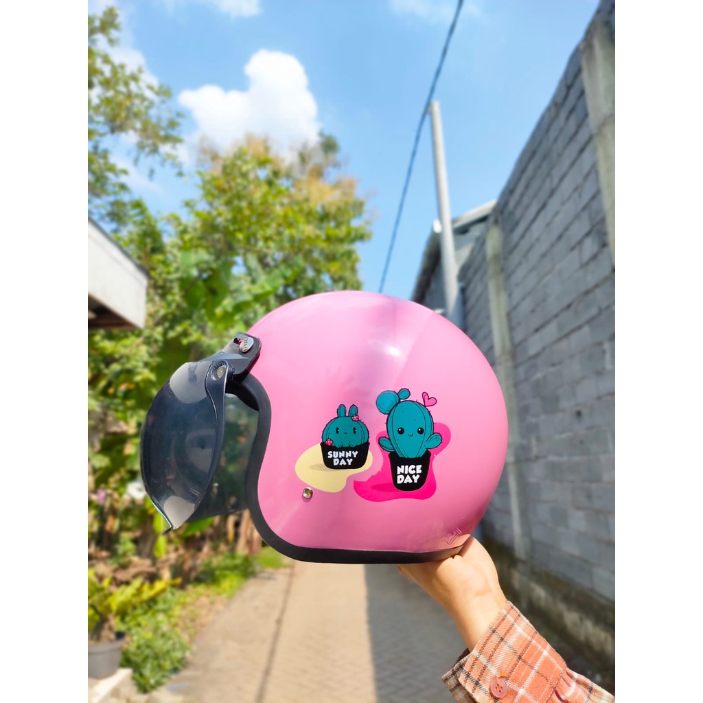 HELM BOGO DEWASA SNI MOTIF KAKTUS WARNA PASTEL + KACA PACKING FREE Bubblewrap