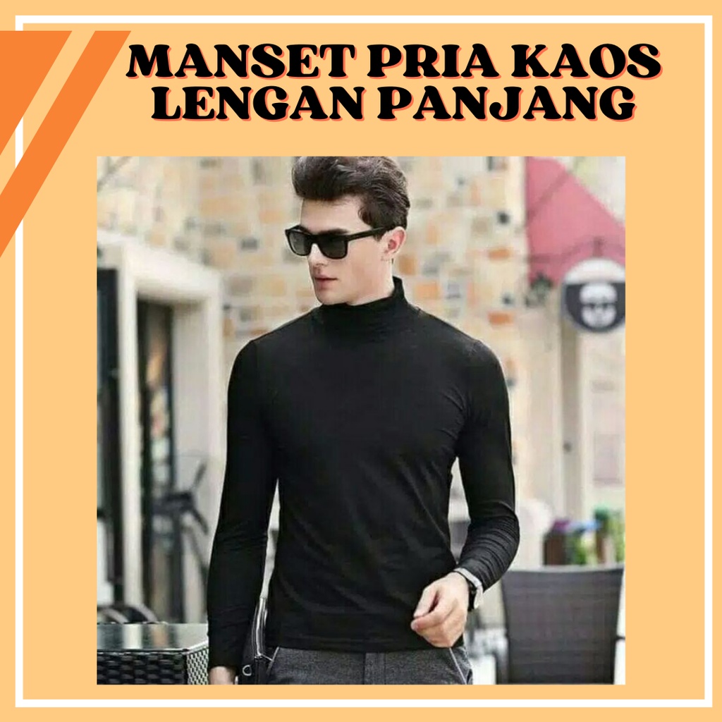 MANSET PRIA KAOS LENGAN PANJANG MANGSET BAJU COWOK POLOS HITAM PAKAIAN ATASAN KERAH TINGGI STYLE COC
