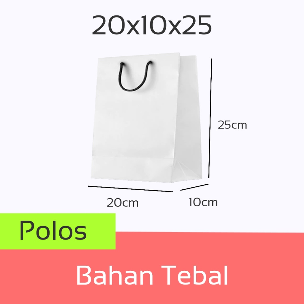 

Paper Bag Putih Tas Kertas Polos Custom Kado Bahan Tebal Ukuran 20x10x25