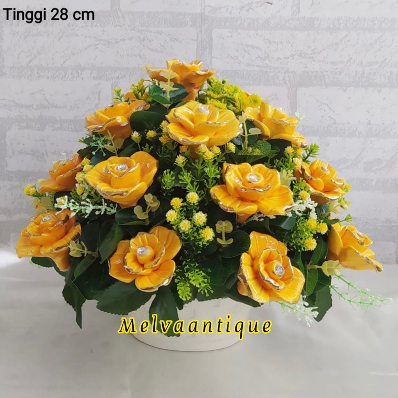 Rangkaian Bunga Keramik Italy capodimonte / Rangkaian Bunga untuk Meja Tamu