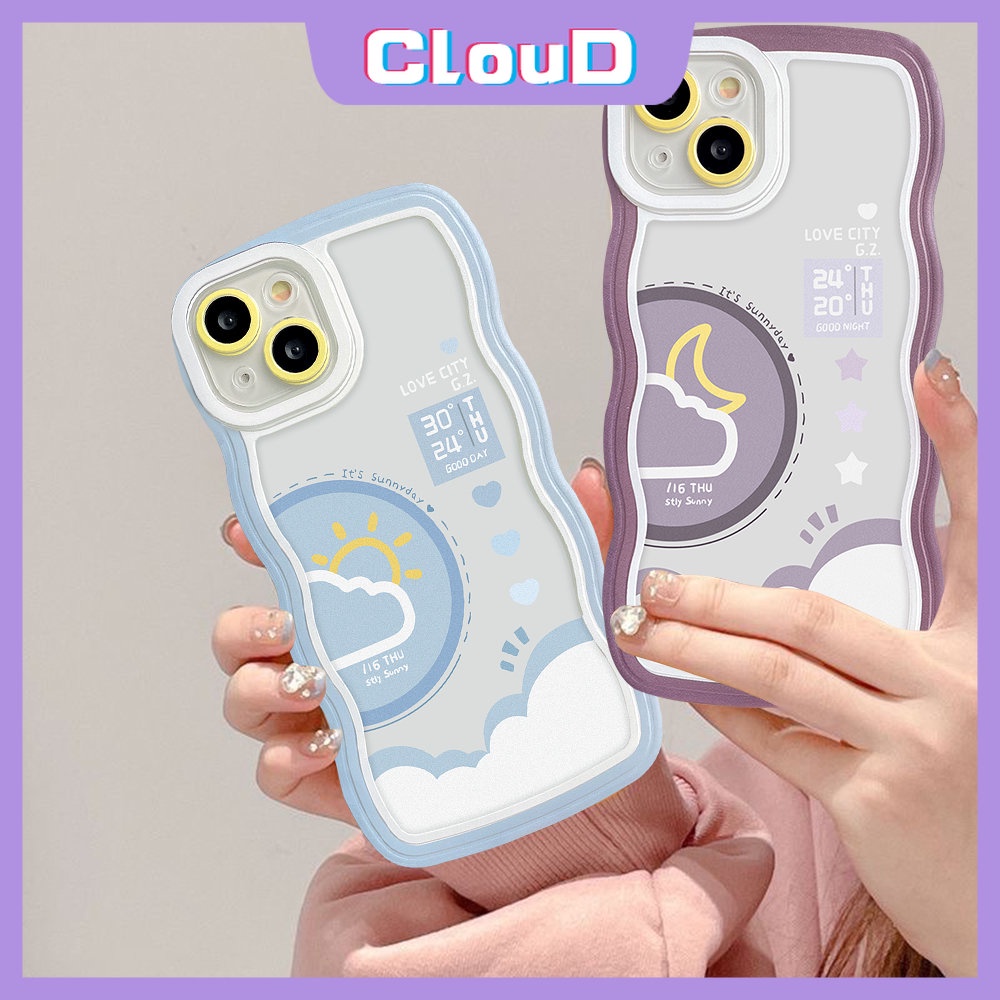 IPHONE Casing Pasangan Ramalan Cuaca Siang Malam Cocok Untuk Iphone11 13 12 14 Pro Max X XR XS Max 7Plus 6 7 14 6s 8plus SE 2020lembut Tpu Wavy Edge Love City Shockproof Cover
