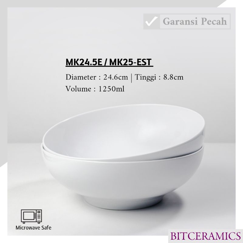 Mangkok Saji Keramik 24.6CM (1PCS) Putih Polos By Indo Keramik / Mangkok Sayur / Mangkok Besar / MK2